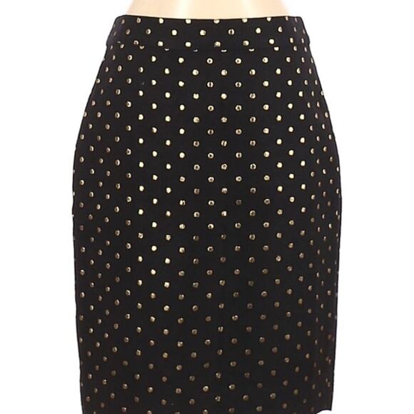 J Crew Black w/ Gold Polka Dot The Pencil Skirt Womens 2 Straight Preppy - Picture 1 of 6